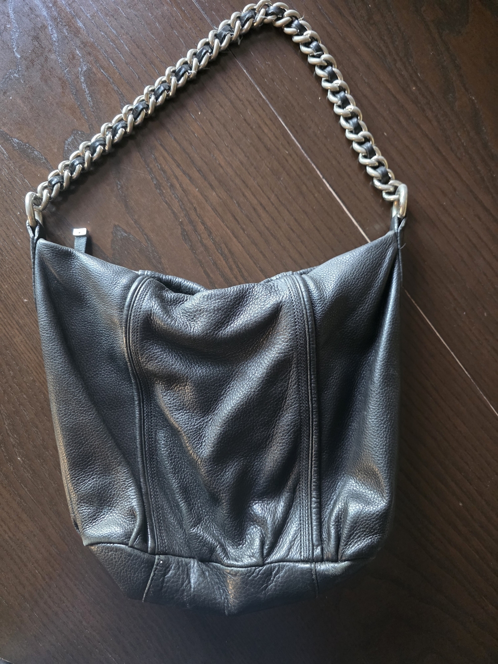 Calvin Klein Black Leather Shoulder Bag with Chain Strap